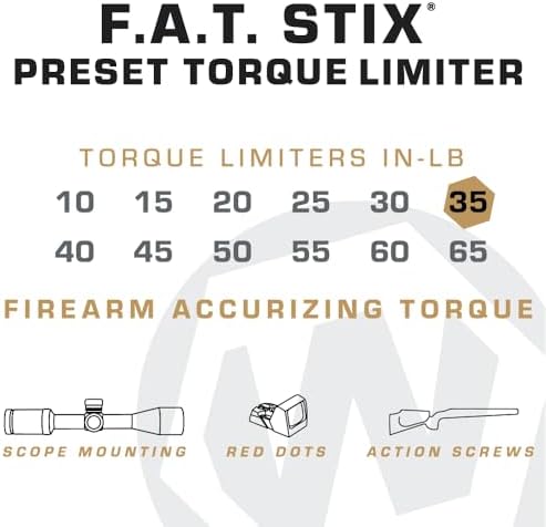 Fat Stix Individual Limiter 10-65 Inch-Pounds with Preset Torque, Accurately Tightens, Reversible, Compatible with Wheeler Fat Stix T-Handle Driver, for Gunsmithing, Reloading, and Torque Adjustment