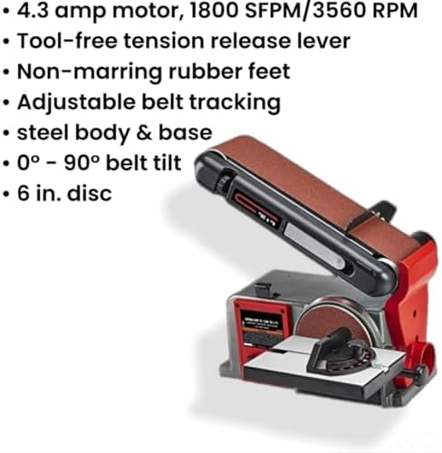 Powerful Belt and Disc Sander Compatible with Bauer Corded 4 inch x 36 inch Belt and 6 inch Disc Sander - Combination belt and disc sander for fast stock removal and smooth finishes