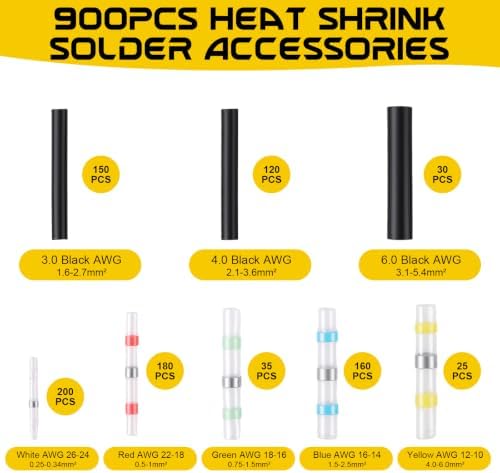 600Pcs Heat Shrink Solder Seal Wire Connectors with Heat Gun & 300Pcs Heat Shrink Tubing