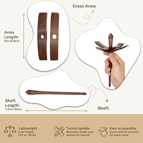 DICHA Black Walnut Turkish Spindle Kit with 2 oz Wool Roving/Top-Weaving Spinning Wheels for Beginners-All in A Gift Box-Perfect Spinner Gifts