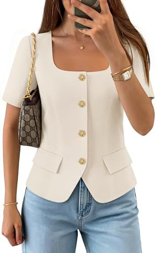 ZESICA Womens Summer Vest Top Short Sleeve Blouse Suit Blazer Work Outfits