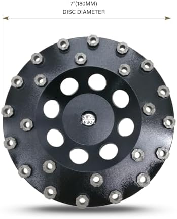 Diamond Grinding Cup Wheel for Hard Concrete Floor, Epoxy Coating Removal, 24 Aggressive Honeycomb Segments, 7 Inch 5/8”-11 Thread, 16/20 Grit
