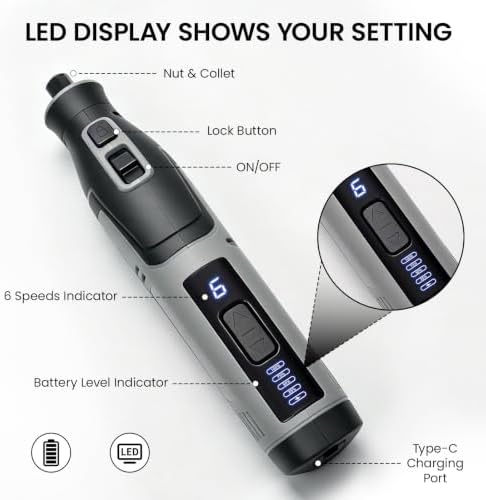 4V Cordless Rotary Tool, 6 Speed 8000-28000RPM, 4000mAh Battery