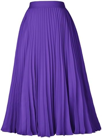 GRACE KARIN Pleated Midi Skirt for Women Chiffon A-Line Outfits
