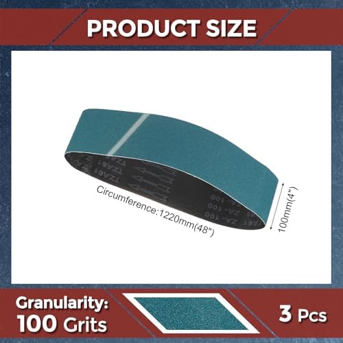 3 Pcs Sanding Belts 4 x 48 Inch 100 Grit Zirconia