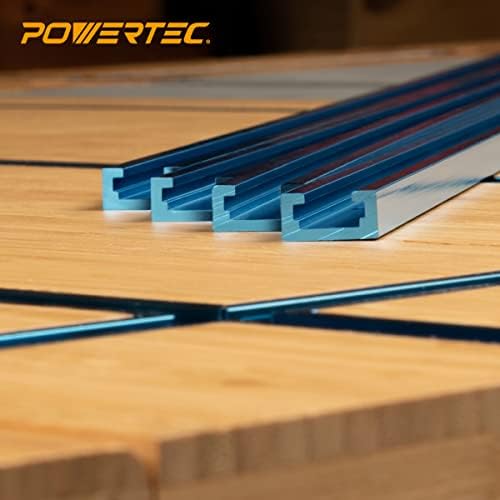 POWERTEC 72160 36 Inch Double-Cut Profile Universal T-Track with Bi-Directional Short Stop Kit, 4pcs 36" T Tracks and 4pcs Stop Blocks for Woodworking Jigs and Fixtures, Sanding, and Routing