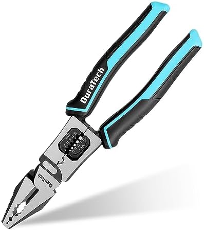 DURATECH 6-in-1 Linesman Pliers, 8.5" Multipurpose Combination Pliers with Wire Stripper/Crimper/Cutter Function, Heavy Duty Side-Cutting Pliers for Crimping, Stripping, Shearing, Screwing