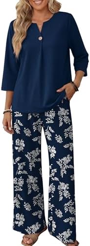 WIHOLL Two Piece Sets for Women 3/4 Length Sleeve Lounge Sets Summer Spring Vacation Travel Outfits Fashion Clothing