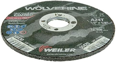 Weiler 56430 Wolverine 7/8" Arbor, 1/8" Thickness, 4 1/2" Diameter, A24T Grit, Type 27 Cutting and Light Grinding Wheel (Pack of 25)