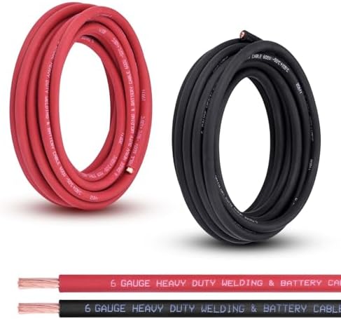 6 Gauge Battery Cable, 20FT Red + 20FT Black 6 AWG Pure Copper Wire Welding Cable, for Automotive, Battery, Solar and Generator, Standard USA OFC Wire