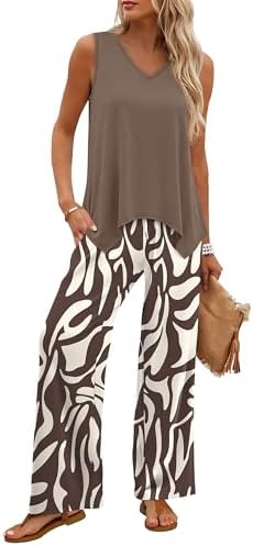 WIHOLL Two Piece Sets for Women Dressy Lounge Sets Summer Outfits Cruise Travel Beach Vacation Casual Wide Leg Pants Set