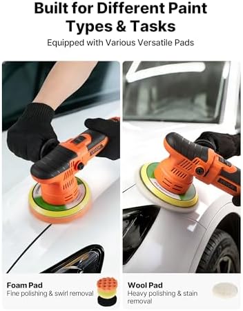 VEVOR Car Buffer Polisher, 6-Inch Dual Action Polisher Buffer Waxer, 650W 6 Variable Speeds 2000-6800RPM Random Orbital Polisher Kit for Cars Detailing, Waxing, Polishing