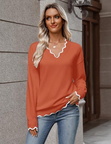 Zeagoo Women's 2026 Fall V Neck Sweater Long Sleeve Lightweight Knit Tops