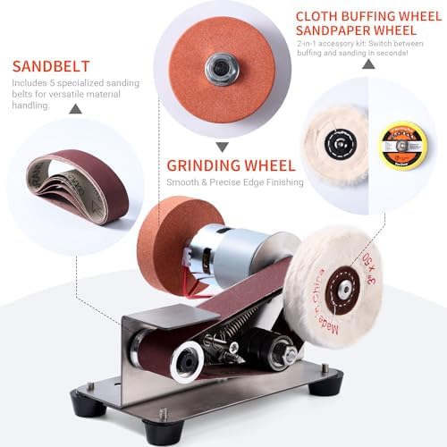 83PCS 3 in 1 Mini Belt Sander - 7 Adjustable Speed Vertical Electric Belt Grinder for Knife Sharpening, Woodworking & Metal Working - Compact Power Sanders for DIY Projects