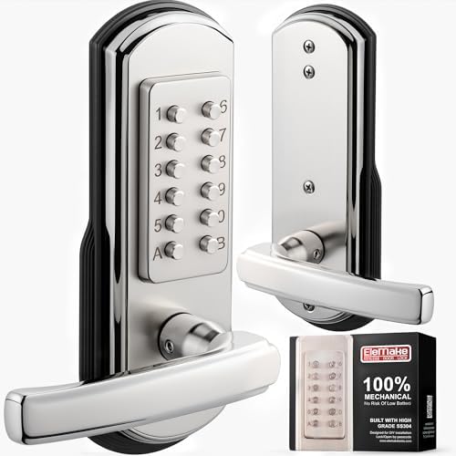 Left Handed Keyless Door Lock, Mechanical Keypad Door Lock with Handle, Heavy Duty Door Lever Lock Combination Security Digital Code, Stainless Steel 304 (Not Deadbolt)