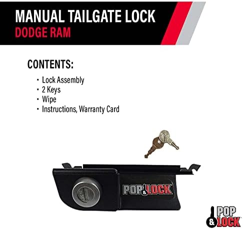 Pop & Lock – Manual Tailgate Lock for Dodge Ram 1500, 2500, and 3500, Fits 2002 to 2008 (Chrome, PL3400C, Works with No Factory Lock)