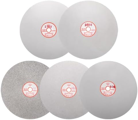 uxcell 5pcs Diamond Sanding Grinding Disc Set, 8-Inch (200mm) Grit 80/400/800/1500/3000 1/2" Arbor Hole, Flat Lap Wheel Polishing Discs for Gemstone Tile Glass Stone Metal