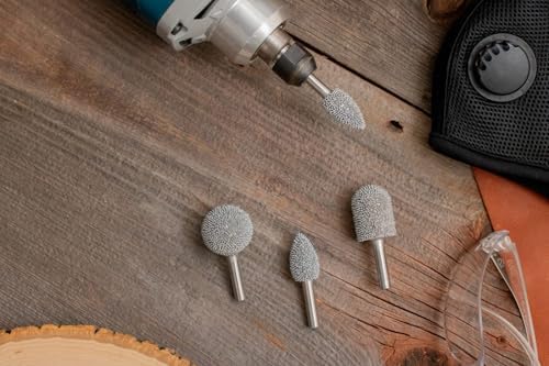 Kutzall 3-Piece Rotary Burr Kit - 1⁄4" Shaft, Coarse - Wood Carving Bits for Bosch, DeWalt, Milwaukee Tools - Structured Tungsten Carbide