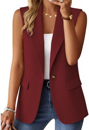 Mina Self Women's Sleeveless Vest Tops Open Front Lightweight Blazer Jacket