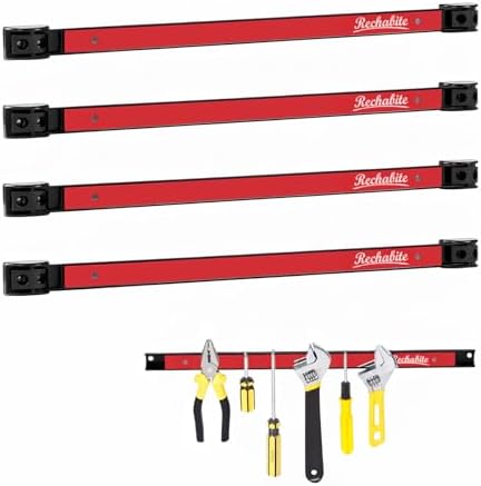 4 Pieces 18" Magnetic Tool Holder Strip, Red Magnet Bar, Metal Tool Organizer Rack for Garage Organization, Easy To Install in Workshop, Mounting Screws Included
