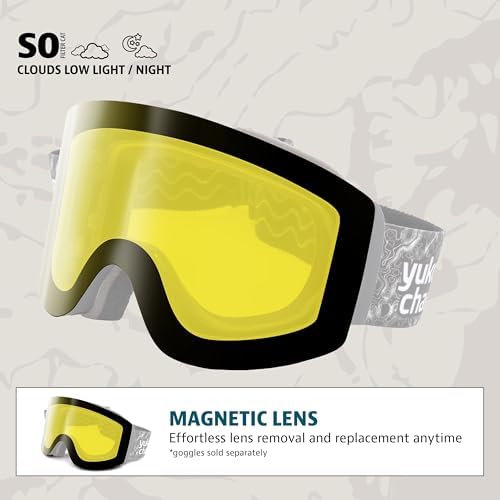 Yukon Charlie's Ropeline Adult Snow Goggles - Removable Magnetic Cylindrical Lens - Boosted Contrast, Reduced Glare, Anti-Fog