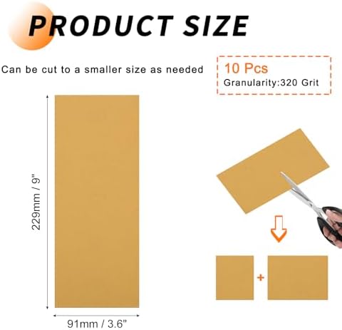 10 Pcs 320 Grit Sandpaper 3.6 x 9 Inch Sand Paper Alumina Gold