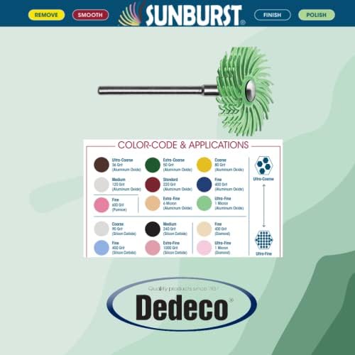 Dedeco Sunburst Radial Bristle Discs 6-Pack - 7/8" Curved 4-Ply Mounted Discs - Light Green 14000 Grit (Ultra-Fine, 1 Micron) - Aluminum Oxide for Polishing & Finishing