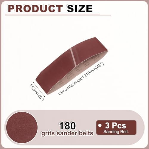 HARFINGTON 6 x 48 Inch Sanding Belts, 3 Pcs 180 Grits Aluminum Oxide