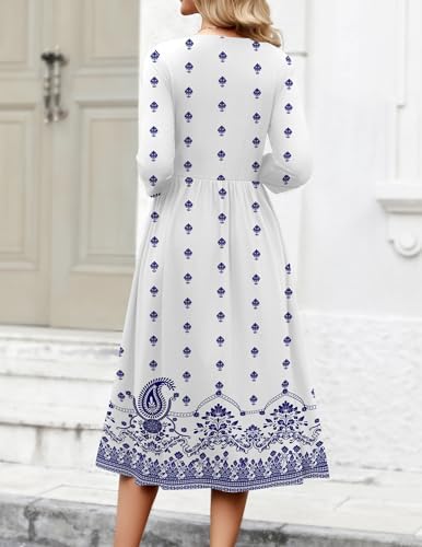 Zeagoo 3/4 Sleeve Women's Dress Casual Aline Summer Fall Midi Long Dresses
