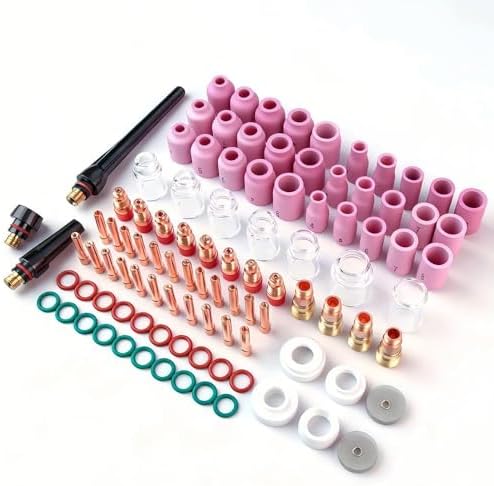 100 Pcs TIG Welding Torch Kit Consumables for WP-17/18/26, Includes Alumina Nozzles, Stubby Gas Lens, Collets, Glass Cup for Arc Welder Accessories Set