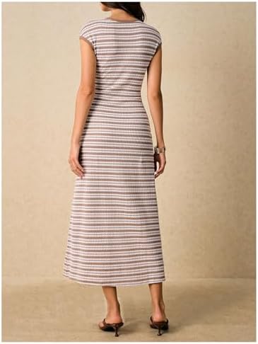 SOLY HUX Women's Striped Midi Dress Casual Work Knit Bodycon Summer Dresses