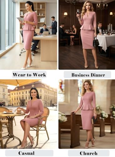 VFSHOW Womens Work Business Office Front Zipper Peplum Church Sheath Dress