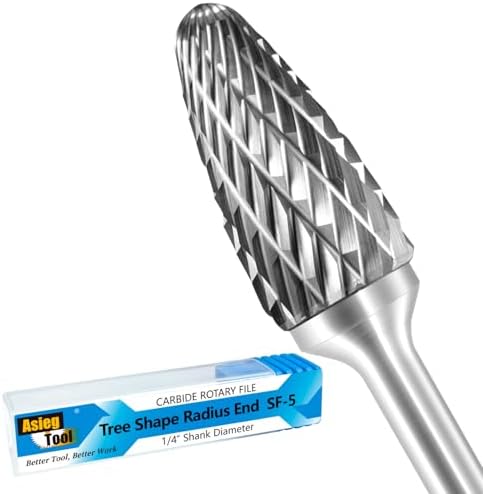 SF-5 Tungsten Carbide Burr Rotary File Tree Shape Radius End Shape Double Cut for Die Grinder Drill Bits 1/4'' Inch Diameter of Shank and 1/2'' Diameter of Cutter 1'' Inch Cutter Length