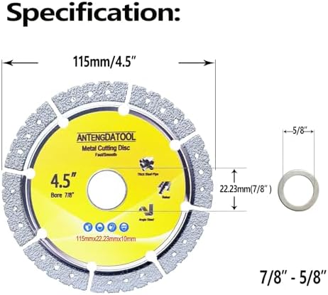4-1/2 Inch Diamond Cut Off Wheel for Metal, 4.5" Angle Grinder Cutting Grinding Disc on Cast Iron Rebar Steel Carbide Stainless Saw Blades 7/8“ Arbor