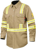 FR Shirts for Men 7oz High Visibility Fire Resistant Shirts CAT2 Welding Shirt 100% Cotton Hi Vis Flame Resistant Shirt Khaki(5X-Large)