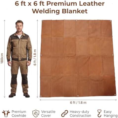 Leather Welding Blanket 6x6 ft Heat Resistant Spark Shield Brown