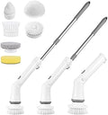 Electric Spin Scrubber Handheld Cordless Electric Cleaning Brush Electric Spin Cleaner 2 Speeds Adjustable with Extension Rod 6 Replaceable Brush Heads for Bathroom Bathtub Toilet Wall Tile Flo