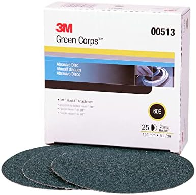 3M Green Corps Hookit Sanding Discs, 00513, No Hole, 6 in, 60+ Grade