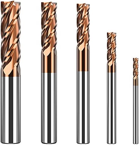 1/8" 3/16" 1/4" 5/16" 3/8" Carbide End Mills Set - Solid Carbide (Tungsten Carbide + Cobalt) - 5Pcs 4 Fulte CNC Mill Bits for Steel - TISIN Coated