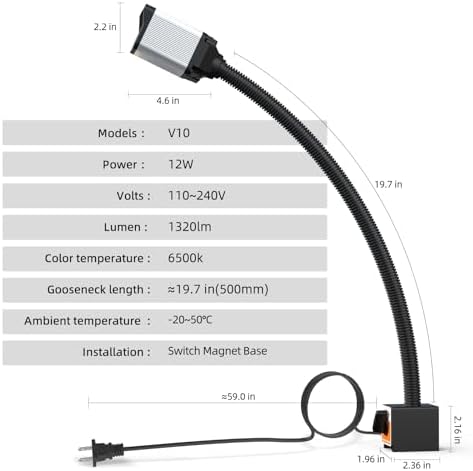 28LEDs Magnetic Light, 1320 Lumen 120v Flexible Gooseneck Work Light with Adjustable Magnetic Base for CNC MlilingDrill Press Sewing Machine Industrial Lighting, 12w