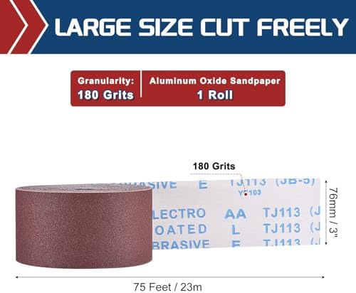 Sandpaper Roll 3Inch 75FT 180Grit Aluminum Oxide Emery Cloth Roll