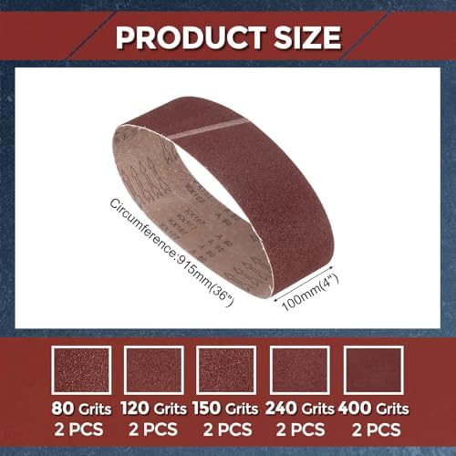 10 Pcs Sanding Belts, 4 x 36 Inch 80/120/150/240/400 Grit