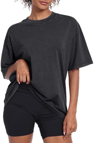 Womens Vintage Oversized T Shirts Acid Washed Baggy Cotton Tee Workout Gym Shirts Boyfriend Short Sleeve Tops