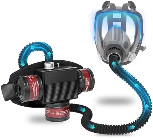 HANUU High-Efficiency PAPR Respirator System: Powered Air Purifying Respirators with 3Pcs 40mm Gas Mask Filters Portable Supplied Air Respirator for Welding Spray Painting Chemical Large Air Volume
