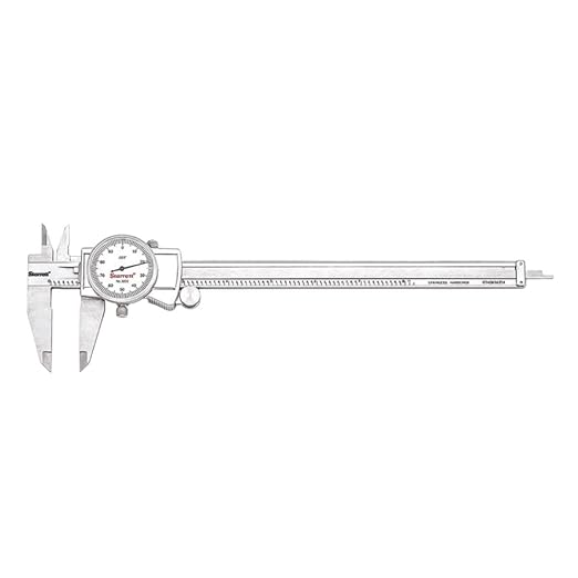 Starrett Dial Caliper with Adjustable Bezel and Fitted Case - White Face, 0-8" Range, -0.001" Accuracy, .001" Graduation - 3202-8