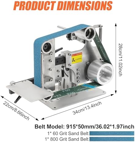 2 x 36 In Belt Grinder Knife Making 110V Desktop Belt Sander Variable Belt Grinders Knife Sharpener with 60/800 Grits Sanding Belts for Knife Making Grinding, Maximum Linear Speed of 78.74ft/s