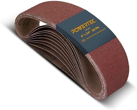 POWERTEC 4 x 24 Inch Sanding Belts, 10 PK, 180 Grit, 4x24 Belt Sander Sanding Belts Assortment, Aluminum Oxide Sandpaper for Oscillating Belt Sander, Woodworking, Metalworking (110030)