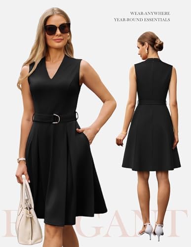 GRACE KARIN Women's Fit and Flare Work Business Dress with Belt