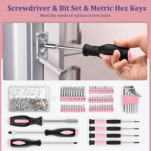 Sundpey 281 Pcs Home Tool Kit Portable Complete General Hand Tool Set Pink