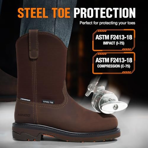 NINGO Men's Steel Toe Work Boots, Waterproof Wellington Safety Boots
